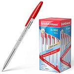 Ручка шариковая " Erich Krause " R-301 Classic Stick красная 1,0мм, шестигранная, рифленый держатель, прозрачный корпус, картонная упаковка