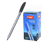 Ручка шариковая " Flair " Nano/Noki черная 0,5мм, толщина письма 0,25мм, игольчатый пишущий узел, полупрозрачный корпус, одноразовая, картонная упаковка