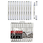 Набор маркеров для скетчинга " deVente " Emotion  12шт серые, двухсторонние, 2,0-6,0мм, кистевидный/скошенный, трехгранный корпус, ПВХ упаковка, европодвес