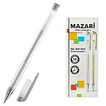 Ручка гелевая " Mazari " Rain серебряная 0,8мм, толщина письма 0,4мм, рифленый держатель, металлизированный наконечник, стержень 130мм, прозрачный пластиковый корпус, картонная упаковка