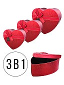 Набор коробок " KWELT " 3в1 Сердце 21,5*20*9см, 18,5*17*7,5см, 15,5*14*6см, атласный бант, цвет - красный, тиснение фольгой, картон/ПВХ