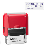 Штамп стандартный " Colop " Оплачено с датой, подпись, цвет корпуса красный, Printer C20