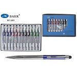 Ручка шариковая автоматическая " Basir " синяя, 0,5мм, поворотный механизм, стилус, комбинированный корпус: серебристо-цветной (ассорти)