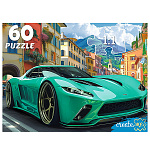 Пазлы " Рыжий кот " 60элементов Зеленый спортивный автомобиль 33,0*24,0см, картонная упаковка 33,0*23,7см, картонная упаковка 3,6*14,5*19,5см