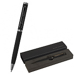 Ручка подарочная шариковая автоматическая " Bruno Visconti " Firenze синяя 1,0мм, толщина письма 0,7мм, поворотный механизм, металлический корпус, покрытие soft touch, цвет корпуса черный, металлический наконечник, металлический клип, черный картонный фут