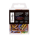 Скрепки " Глобус " 28мм металл цветные 100шт пластиковый бокс, европодвес