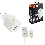 Зарядное устройство сетевое " FaisON " C-18 Tornado белое, 2,4А, 2 USB, пластик, кабель Type-C, 1м