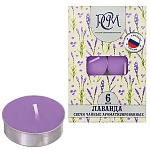 Свеча чайная ароматизированная " РСМ " 6шт Лаванда, 39*12,5мм, время горения 3-4часа, картонная упаковка