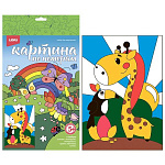 Картина по номерам " Lori " 20*28,5см Веселые картинки. Жирафик и тукан, состав набора: основа на картоне с контуром, краски, кисть, палитра, инструкция, картонная упаковка, европодвес