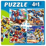 Пазлы " Рыжий кот " 4 в 1 Мир трансформеров (9,16,25,36) элементов 16*16см, картонная упаковка 17,5*17,5*5см