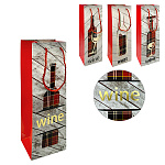 Пакет бумажный " KWELT " 12*35*9см под бутылку Wine, ассорти (без возможности выбора дизайна), ламинированный, тиснение фольгой