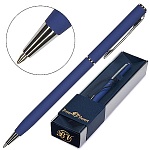 Ручка подарочная шариковая автоматическая " Bruno Visconti " Palermo синяя 0,7мм, толщина письма 0,5мм, поворотный механизм, корпус- латунь, покрытие soft touch, цвет корпуса синий, металлический наконечник, металлический клип, синяя картонная коробка