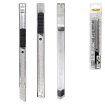 Нож канцелярский " Silwerhof " 9мм, металлический корпус, серебристый, автоматическая блокировка лезвия, пакет, европодвес