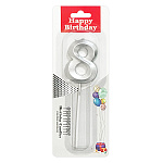 Свеча для торта цифра " KWELT " 8, серебряная, 3*5*0,5см, на палочке, картонный блистер 5,7*16,5*1см, европодвес