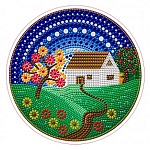 Картина алмазная " Рыжий кот " круглая d=24см Уютный домик, с частичным заполнением, камни разных форм