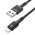 Кабель сетевой USB - Lightning " Hoco " X83 Victory чёрный, круглый, 1,2м, 2,4А, силикон