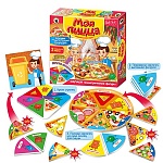 Игра развивающая " Русский стиль " крутилка, Моя пицца, состав: 4 основы для пиццы, 35 кусочков пиццы, диск, карточка «корзина», правила, картонная упаковка 39*34*26см