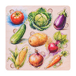 Пазлы-вкладыши деревянные " Задира " 8элементов Овощи, цветные, деревянная рамка 24*24*0,5см, термоусадочная пленка