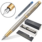 Ручка подарочная перьевая " Parker " IM Premium F323 Grey GT 1 картридж синего цвета, корпус- анодированный алюминий с фирменной гравировкой, цвет корпуса- серебристый матовый, клип- латунь с позолотой, подарочный футляр