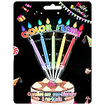 Набор свечей для торта " KWELT " Color Flame 5цв (сиреневая, голубая, зеленая, желтая, красная), 5шт, 6*0,5см, картонный блистер 13*18см, европодвес