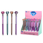 Ручка шариковая автоматическая " Basir " Diamond синяя 0,5мм, металлическая, поворотный механизм, комбинированный корпус: цветной (ассорти), прозрачная часть корпуса с наполнителем-цветные стразы, наконечник - кристалл, дисплей