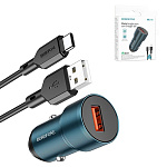 Зарядное устройство автомобильное " Borofone " BZ19A Wisdom синее, 2,4А, 12W, 2 USB, пластик, кабель Type-C, 1м