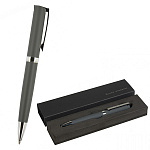 Ручка подарочная шариковая автоматическая " Bruno Visconti " Milano синяя 1,0мм, толщина письма 0,7мм, поворотный механизм, металлический корпус, покрытие soft touch, цвет корпуса серый, металлический наконечник, металлический клип, черный картонный футля