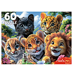 Пазлы " Рыжий кот " 60элементов Веселое селфи диких кошек 33*24см, картонная упаковка 19*14*3,5см