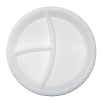 Тарелки одноразовые плоские 100шт d=205мм, 3 секции, пластиковые белые