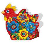 Упаковка для подарка " Мир поздравлений " 910 Пасха- Коробочка, петушок красный в цветах, 120х115мм, УФ-лак глянцевый, картон