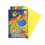 Картон цветной А4 волшебный 16л 16цв " Лилия Холдинг " Жар-Птица, в папке, золото+ серебро, 6 флуоресцентных цветов