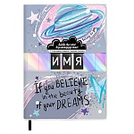 Записная книжка А5 интегральная 96л " Феникс " Персонализируй меня, линия, в точку, обложка - голографическая бумага, ПВХ, тонированный блок, вставной блок, сшивка, два вкладыша с алфавитом и смайликами в комплекте, ПВХ-кармашки для персонализации на лице