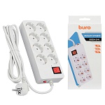 Сетевой фильтр " Buro "  3м 8 розеток, 10А, без защитных шторок, защита от короткого замыкания, защита от перегрева, белый