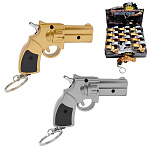 Брелок-фонарик " Пистолет " 7,5*5*1,5см, лазер, кольцо с цепочкой, 2 режима подсветки, ассорти, дисплей, 18*15*8см