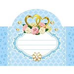 Банкетная карточка свадебная  " Миленд " 5-05 Сердца и розы, 110*80мм блестки