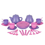 Игровой набор " Совтехстром " Кухонный набор Мальвина, 34 предмета, в наборе: чайник, сахарница, чашка 4шт, блюдце 4шт, тарелки 8шт, ложки 4шт, вилки 4шт, ножи 4шт, чайные ложки 4шт, сумка ПВХ