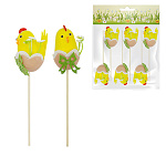 Набор пасхальный " KWELT " Цыплята в скорлупе, 6шт, 4,5*7*3см, на палочке 16,5см, пакет, европодвес