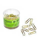 Скрепки " Глобус " 28мм металлические золотые 200шт, пластиковый бокс