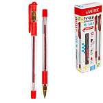 Ручка шариковая " deVente " Mr. Gold Speed Pro красная 0,5мм, толщина письма 0,25мм, каучуковый держатель, чернила на масляной основе, игольчатый пишущий узел, прозрачный корпус, сменный стержень, индивидуальная маркировка, картонный дисплей