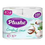 Бумага туалетная 3-сл " Plushe " Comfort care Pure White 4 рулона со втулкой, 25м, с перфорацией