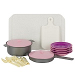 Игровой набор " Совтехстром " Кухонный набор Кухонный, 24 предмета, в наборе: кастрюля, сковорода, разделочная доска, вилки 4шт, ложки столовые 4шт, ножи 4шт, десерт.тарелки 4шт, тарелки 4шт, разнос, в сетке