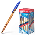 Ручка шариковая " Erich Krause " R-301 Amber Stick синяя 0,7мм, шестигранная, рифленый держатель, прозрачный янтарный корпус, картонная упаковка
