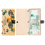 Конверт для денег деревянный (купюрница) " С Днем рождения " Подарки, на кнопке, фигурная вырезка, 165*100*9мм