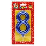 Свеча для торта цифра " Миленд " 8, синяя, 19*10*2см, металлик, картонный блистер, европодвес