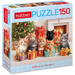 Пазлы Новогодние " Hatber " 150элементов Котята с подарками 33*22см, картонная упаковка