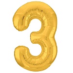 Шар фольгированный " Браво " 40"/102см Цифра-3 золото, в упаковке
