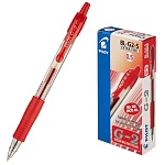 Ручка гелевая автоматическая " Pilot " красная 0,5мм толщина линии 0,3мм, резиновый держатель, прозрачный корпус, картонная упаковка