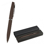 Ручка подарочная шариковая автоматическая " Bruno Visconti " Portofino синяя 1,0мм, толщина письма 0,7мм, поворотный механизм, корпус- латунь, покрытие soft touch, цвет корпуса коричневый, металлический клип, черный картонный футляр