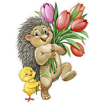 Плакат фигурный " Империя поздравлений " 933 А3 Ежик и цыпленок с тюльпанами, без отделки
