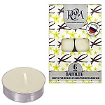 Свеча чайная ароматизированная " РСМ " 6шт Ваниль, 39*12,5мм время горения 3-4часа, картонная упаковка